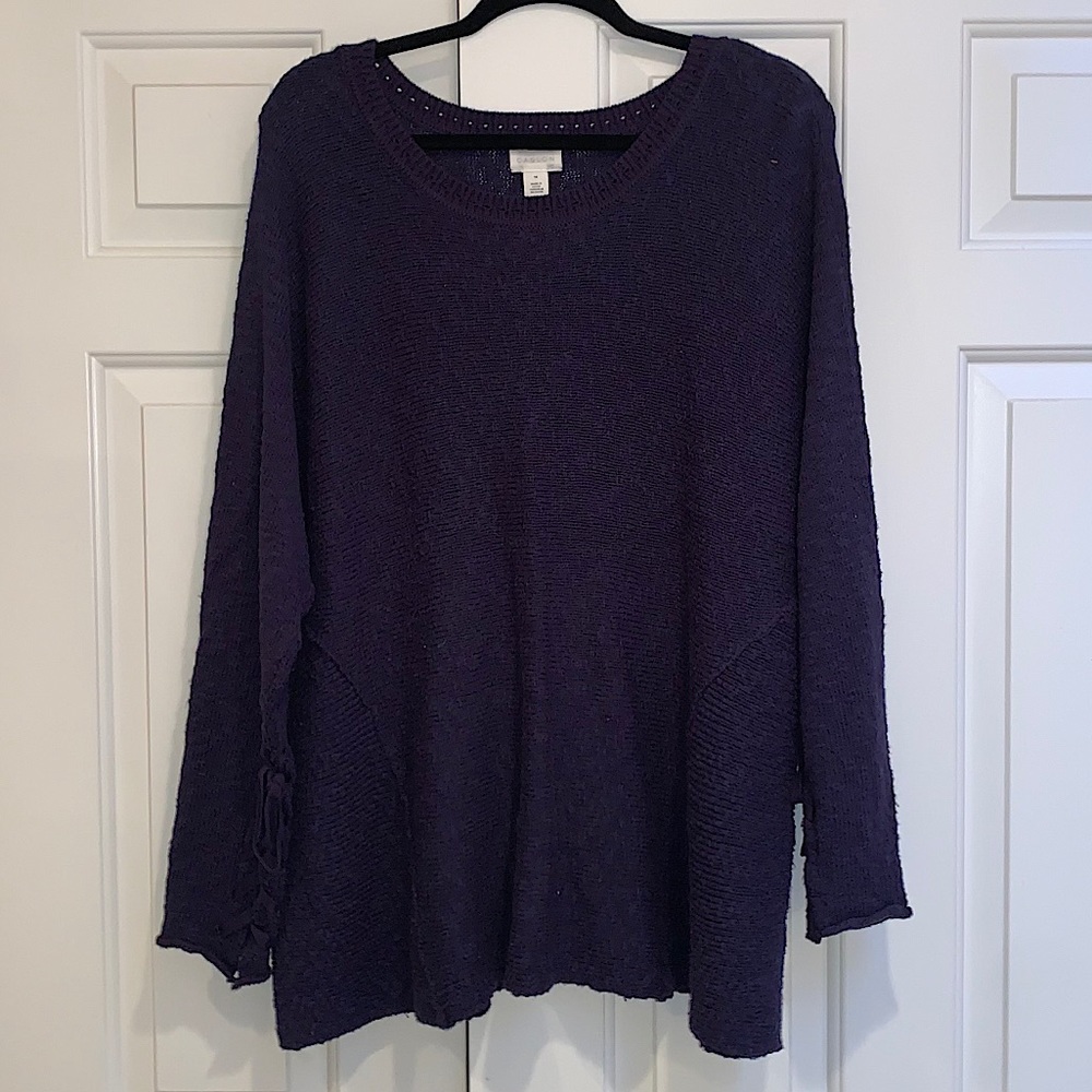 Dark Blue Knit Sweater with Tie up Sleeves